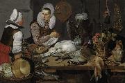 Attributed to henry pether A Kitchen Interior with a Maid and a Lady Preparing Game oil painting